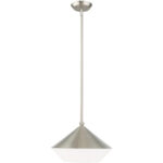 1 Light Brushed Nickel Mini Pendant with Brushed Nickel Metal Shade with Hand Crafted Hardback Shade Shade-Lighting LumensPendant Lights