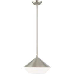 1 Light Brushed Nickel Mini Pendant with Brushed Nickel Metal Shade with Hand Crafted Hardback Shade Shade-Lighting LumensPendant Lights