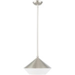 1 Light Brushed Nickel Mini Pendant with Brushed Nickel Metal Shade with Hand Crafted Hardback Shade Shade-Lighting LumensPendant Lights