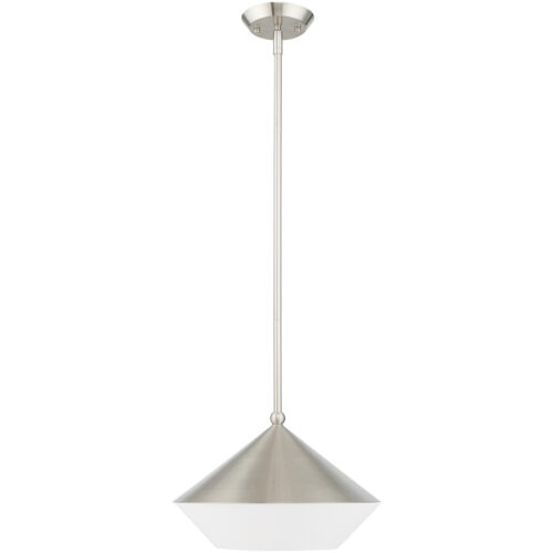 1 Light Brushed Nickel Mini Pendant with Brushed Nickel Metal Shade with Hand Crafted Hardback Shade Shade-Lighting LumensPendant Lights