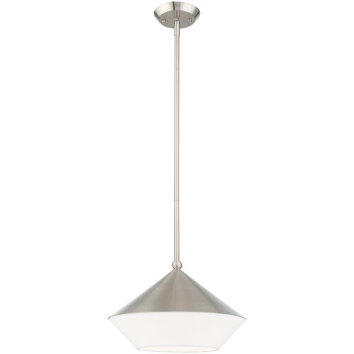 1 Light Brushed Nickel Mini Pendant with Brushed Nickel Metal Shade with Hand Crafted Hardback Shade Shade-Lighting LumensPendant Lights