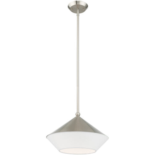 1 Light Brushed Nickel Mini Pendant with Brushed Nickel Metal Shade with Hand Crafted Hardback Shade Shade-Lighting LumensPendant Lights