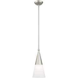 1 Light Brushed Nickel Mini Pendant with Brushed Nickel Metal Shade with Hand Crafted Hardback Shade Shade-Lighting LumensPendant Lights