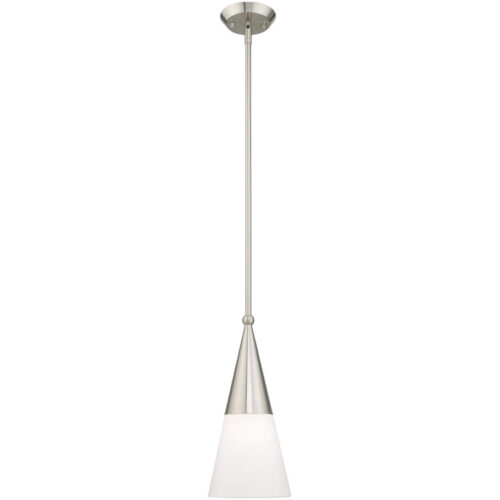 1 Light Brushed Nickel Mini Pendant with Brushed Nickel Metal Shade with Hand Crafted Hardback Shade Shade-Lighting LumensPendant Lights