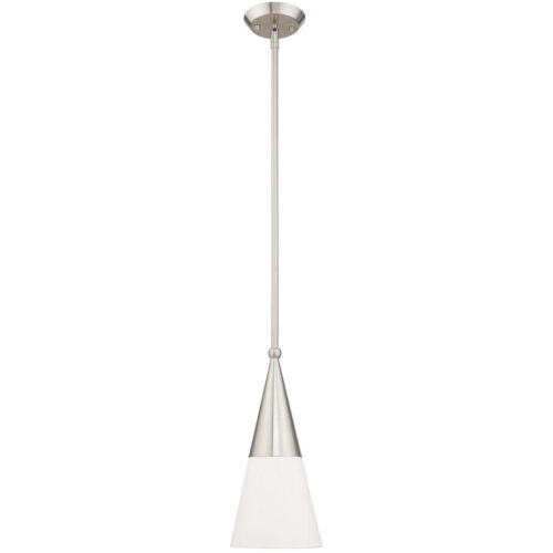 1 Light Brushed Nickel Mini Pendant with Brushed Nickel Metal Shade with Hand Crafted Hardback Shade Shade-Lighting LumensPendant Lights