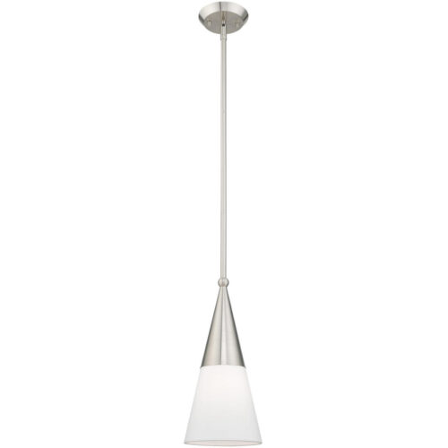 1 Light Brushed Nickel Mini Pendant with Brushed Nickel Metal Shade with Hand Crafted Hardback Shade Shade-Lighting LumensPendant Lights