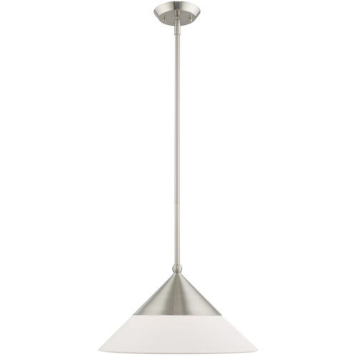 1 Light Brushed Nickel Mini Pendant with Brushed Nickel Metal Shade with Hand Crafted Hardback Shade Shade-Lighting LumensPendant Lights