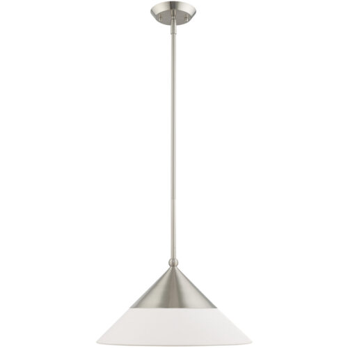 1 Light Brushed Nickel Mini Pendant with Brushed Nickel Metal Shade with Hand Crafted Hardback Shade Shade-Lighting LumensPendant Lights