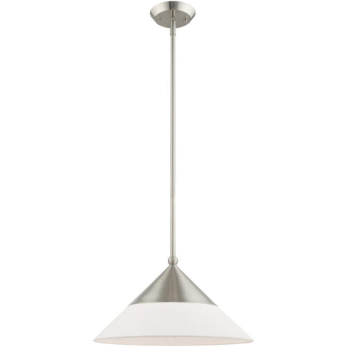 1 Light Brushed Nickel Mini Pendant with Brushed Nickel Metal Shade with Hand Crafted Hardback Shade Shade-Lighting LumensPendant Lights