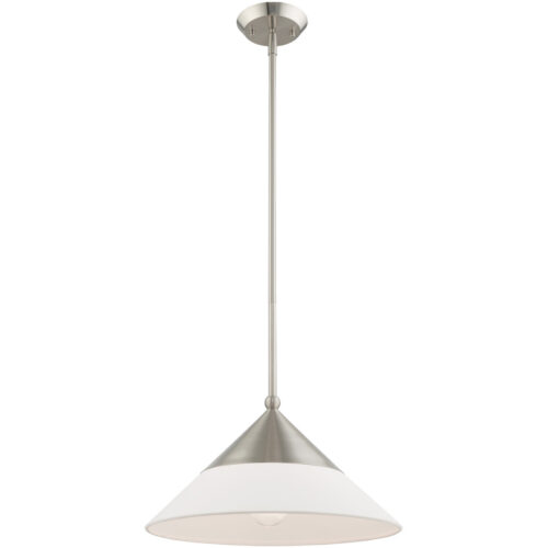 1 Light Brushed Nickel Mini Pendant with Brushed Nickel Metal Shade with Hand Crafted Hardback Shade Shade-Lighting LumensPendant Lights