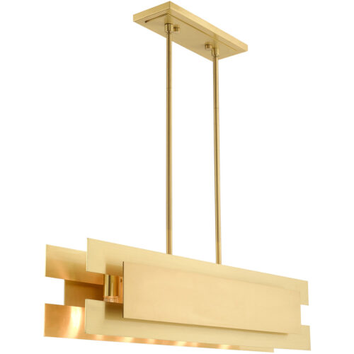 7 inch 4 Light Satin Brass Linear Chandelier with Satin Brass Solid Brass Shade-Lighting LumensChandeliers