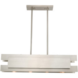 7 inch 4 Light Brushed Nickel Linear Chandelier with Brushed Nickel Metal Shade-Lighting LumensChandeliers