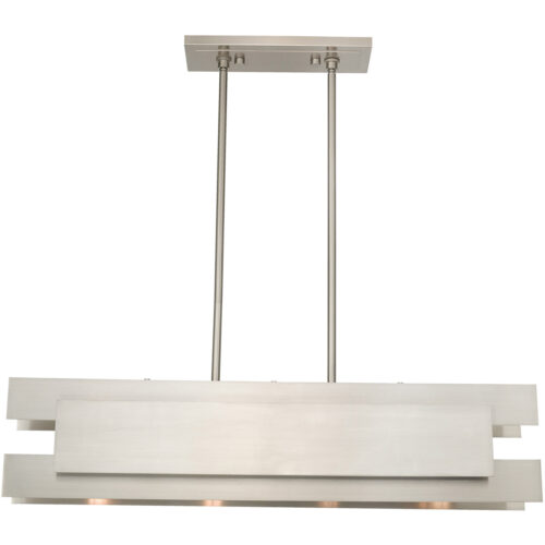 7 inch 4 Light Brushed Nickel Linear Chandelier with Brushed Nickel Metal Shade-Lighting LumensChandeliers