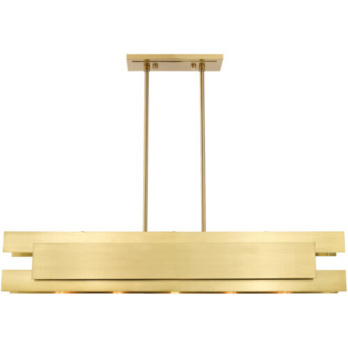 7 inch 5 Light Satin Brass Linear Chandelier with Satin Brass Solid Brass Shade-Lighting LumensChandeliers