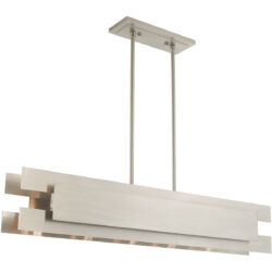 7 inch 5 Light Brushed Nickel Linear Chandelier with Brushed Nickel Metal Shade-Lighting LumensChandeliers