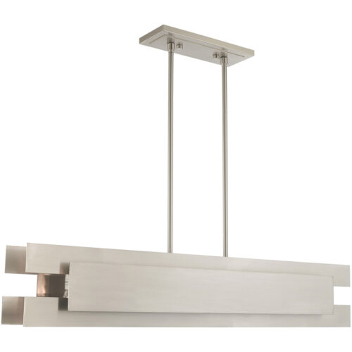 7 inch 5 Light Brushed Nickel Linear Chandelier with Brushed Nickel Metal Shade-Lighting LumensChandeliers