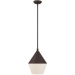 1 Light Bronze Mini Pendant with Bronze Metal Shade with Hand Crafted Hardback Shade Shade-Lighting LumensPendant Lights