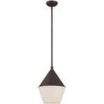 1 Light Bronze Mini Pendant with Bronze Metal Shade with Hand Crafted Hardback Shade Shade-Lighting LumensPendant Lights