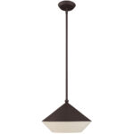 1 Light Bronze Mini Pendant with Bronze Metal Shade with Hand Crafted Hardback Shade Shade-Lighting LumensPendant Lights