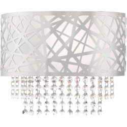 13 inch 1 Light Polished Chrome ADA Wall Sconce with Off-White Fabric Hardback Shade Inside & Clear Crystals Shade-Lighting LumensWall Sconces