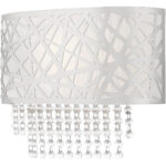 13 inch 1 Light Polished Chrome ADA Wall Sconce with Off-White Fabric Hardback Shade Inside & Clear Crystals Shade-Lighting LumensWall Sconces