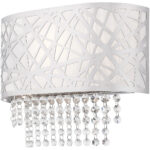 13 inch 1 Light Polished Chrome ADA Wall Sconce with Off-White Fabric Hardback Shade Inside & Clear Crystals Shade-Lighting LumensWall Sconces