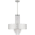 4 Light Polished Chrome Pendant Chandelier with Off-White Fabric Hardback Inside & Clear Crystals Shade-Lighting LumensChandeliers