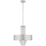 4 Light Polished Chrome Pendant Chandelier with Off-White Fabric Hardback Inside & Clear Crystals Shade-Lighting LumensChandeliers