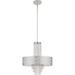 4 Light Polished Chrome Pendant Chandelier with Off-White Fabric Hardback Inside & Clear Crystals Shade-Lighting LumensChandeliers