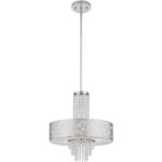 4 Light Polished Chrome Pendant Chandelier with Off-White Fabric Hardback Inside & Clear Crystals Shade-Lighting LumensChandeliers