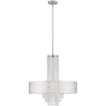 5 Light Polished Chrome Pendant Chandelier with Off-White Fabric Hardback Inside & Clear Crystals Shade-Lighting LumensChandeliers