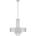 5 Light Polished Chrome Pendant Chandelier with Off-White Fabric Hardback Inside & Clear Crystals Shade-Lighting LumensChandeliers