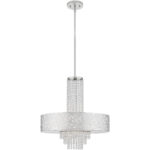 5 Light Polished Chrome Pendant Chandelier with Off-White Fabric Hardback Inside & Clear Crystals Shade-Lighting LumensChandeliers