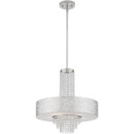 5 Light Polished Chrome Pendant Chandelier with Off-White Fabric Hardback Inside & Clear Crystals Shade-Lighting LumensChandeliers