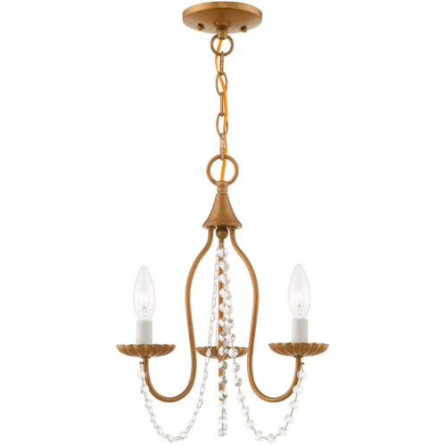 3 Light Antique Gold Leaf Mini Chandelier with Steel base material-Lighting LumensChandeliers