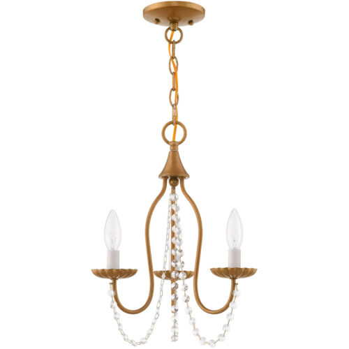 3 Light Antique Gold Leaf Mini Chandelier with Steel base material-Lighting LumensChandeliers