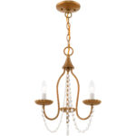 3 Light Antique Gold Leaf Mini Chandelier with Steel base material-Lighting LumensChandeliers