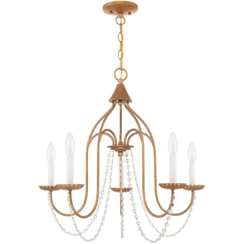 5 Light Antique Gold Leaf Chandelier with Steel base material-Lighting LumensChandeliers