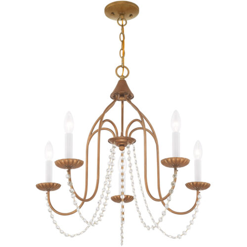 5 Light Antique Gold Leaf Chandelier with Steel base material-Lighting LumensChandeliers