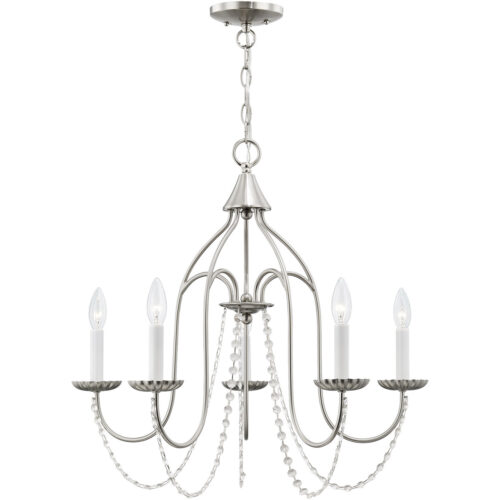 5 Light Brushed Nickel Chandelier with Steel base material-Lighting LumensChandeliers