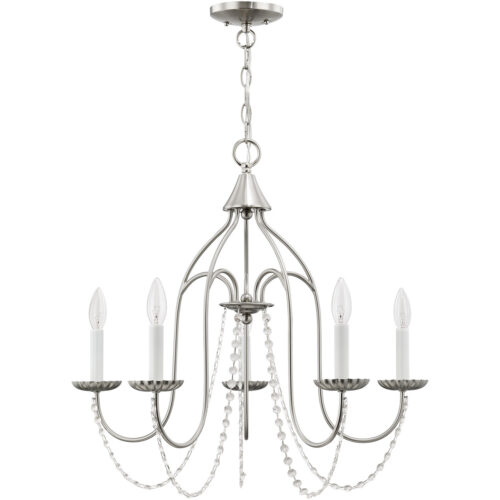 5 Light Brushed Nickel Chandelier with Steel base material-Lighting LumensChandeliers