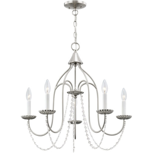 5 Light Brushed Nickel Chandelier with Steel base material-Lighting LumensChandeliers