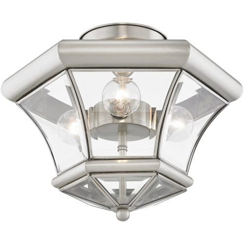 3 Light Brushed Nickel Ceiling Light fixture with Clear Beveled Glass Shade-Lighting LumensFlush Mount Ceiling Lights