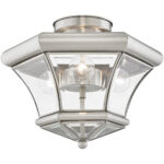 3 Light Brushed Nickel Ceiling Light fixture with Clear Beveled Glass Shade-Lighting LumensFlush Mount Ceiling Lights