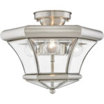 3 Light Brushed Nickel Ceiling Light fixture with Clear Beveled Glass Shade-Lighting LumensFlush Mount Ceiling Lights