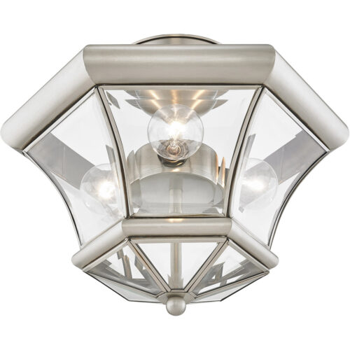 3 Light Brushed Nickel Ceiling Light fixture with Clear Beveled Glass Shade-Lighting LumensFlush Mount Ceiling Lights