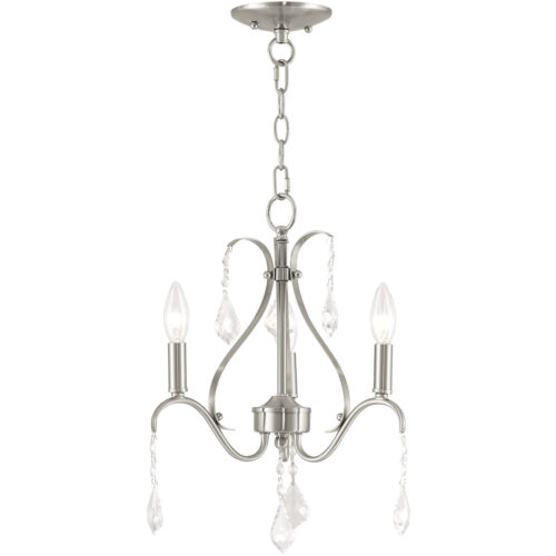 3 Light Brushed Nickel Mini Chandelier with Steel base material-Lighting LumensChandeliers