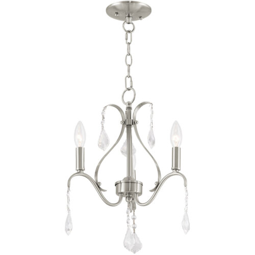 3 Light Brushed Nickel Mini Chandelier with Steel base material-Lighting LumensChandeliers