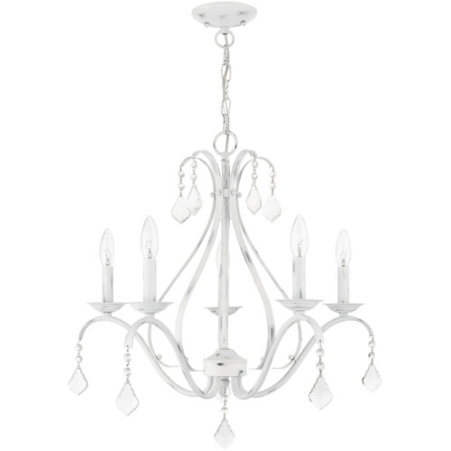 5 Light Antique White Chandelier with Steel base material-Lighting LumensChandeliers