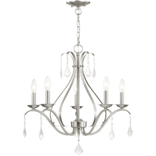 5 Light Brushed Nickel Chandelier with Steel base material-Lighting LumensChandeliers